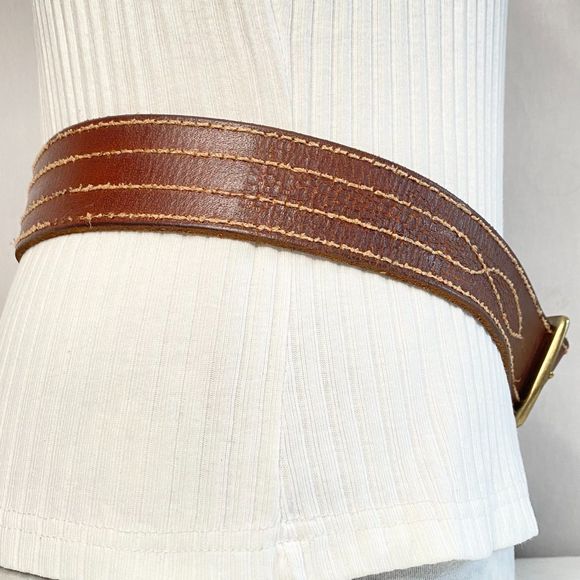 Lucky Brand Belt Mens 32 Medium Rugged Chestnut Brown Leather Contrast Stitch - Picture 3 of 15